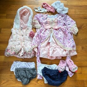 Baby Girl 18 month set Floral Pink Baby Outfit Set bloomers slippers dress vest
